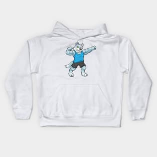 Wolf as Bodybuilder with big Upper arms Kids Hoodie